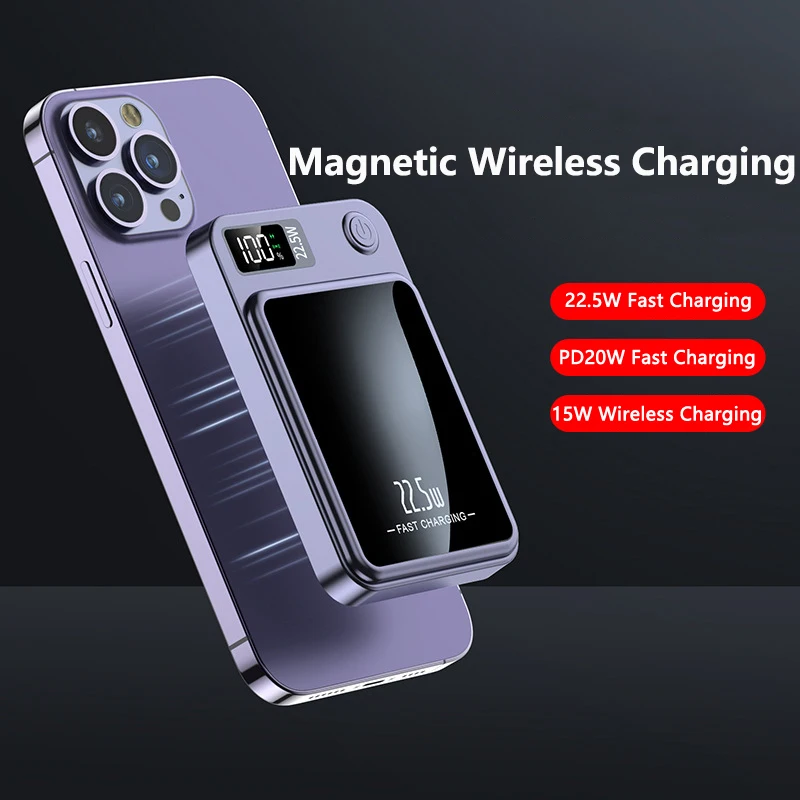 PD 22.5W Fast Charging Power Bank 20000mAh Magnetic Qi Wireless Charger for iPhone 14 Samsung S22 Xiaomi Powerbank Magnetic Ring