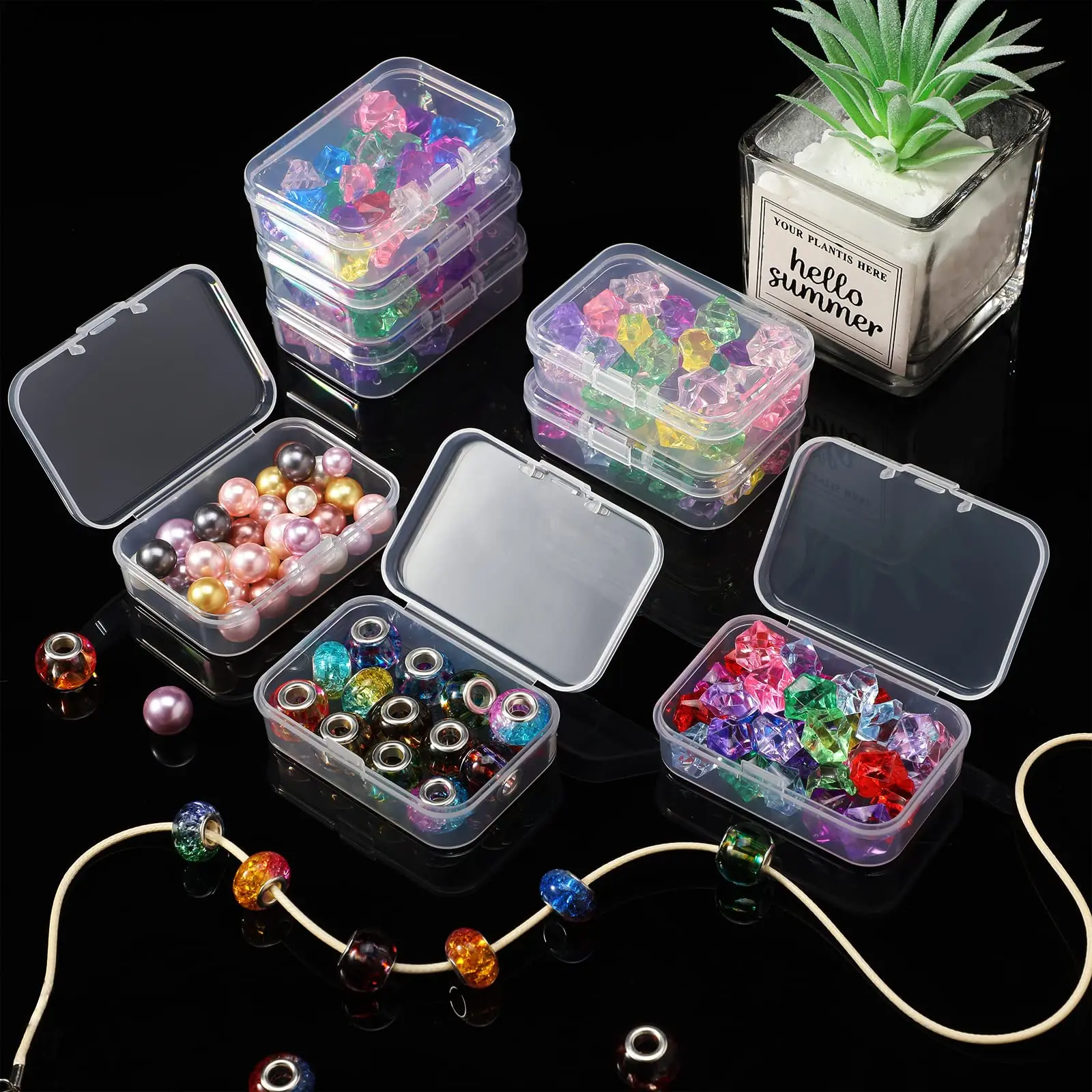 PP Storage Box 5Pcs/10Pcs Mini Transparent Plastic Case Container Square Rectangle Packaging Jewellry Beads Small Items