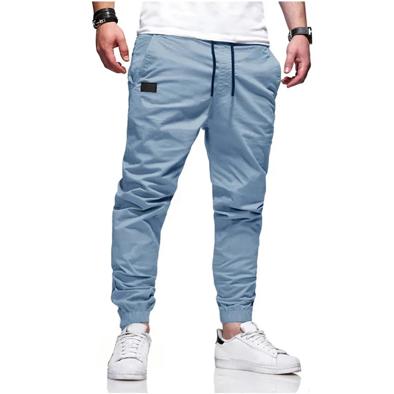 Men\'s Cotton Cargo Long Pants Four Seasons Solid Color Joggers Tactical Trousers Male Elastic Waist Casual Harajuku Pants Homme