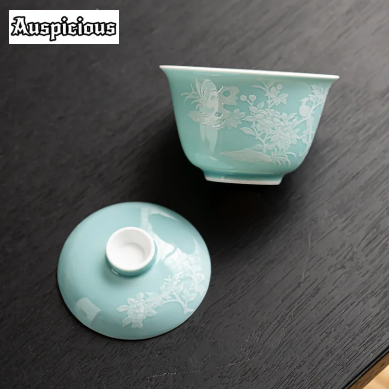 Chinese Handmade Flower Stacking Gaiwan Tea Tureen 120ml Chinese Set Ornaments Household Tea Brewing Cover Bowl
