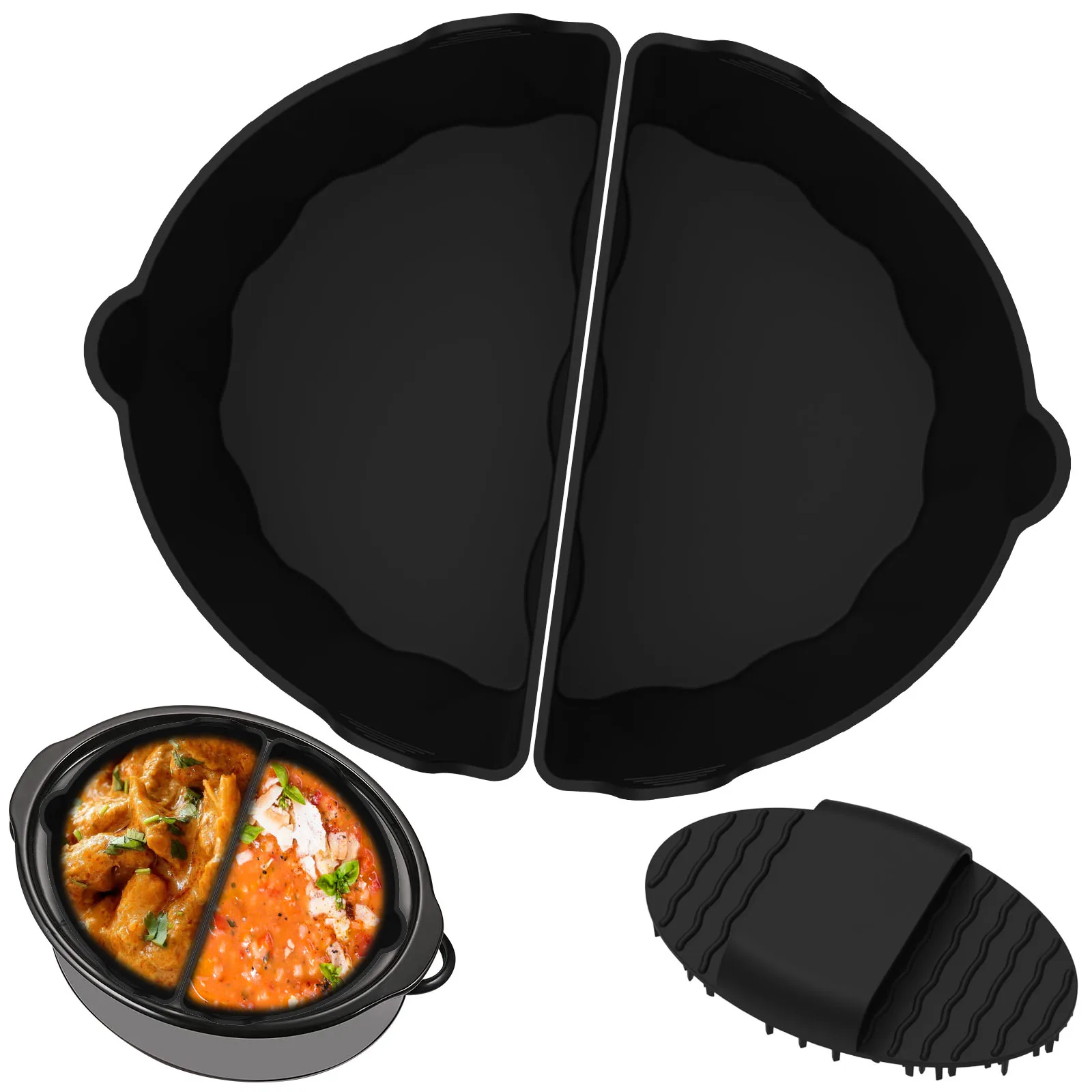 

2Pcs Silicone Slow Cooker Liner with Handle Food Grade Slow Cooker Divider Liners Reusable Slow Cooker Silicone Insert