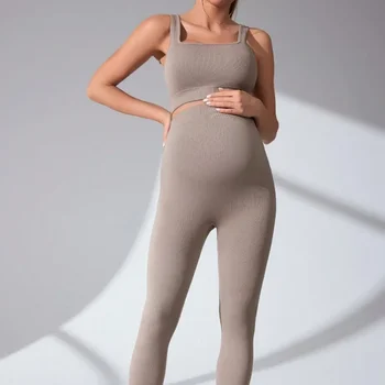 Pregnant Women's New High Waisted Support Leggings Vest Set Seamless Support Quick Drying Sports Fitness Bra Two-piece Set