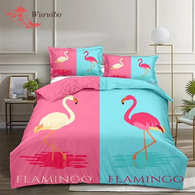 Juego de de cama con flamenco para parejas, funda nórdica con funda de almohada, edredón, 2/3 textil para el hogar _ - AliExpress