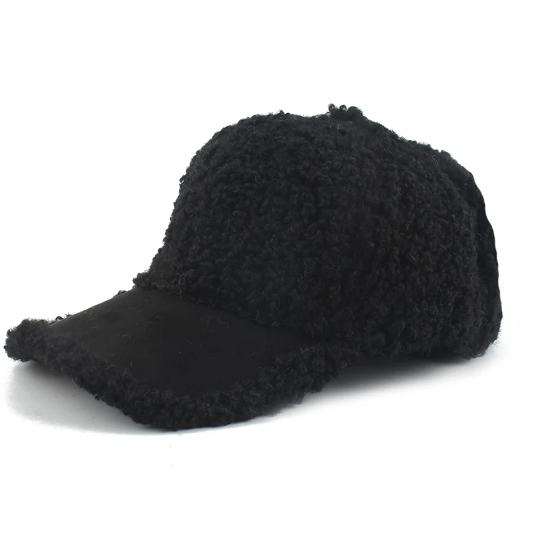 2022 Winter Lamm Wolle Baseball Frauen Mädchen Solide Hip Hop Snapback Cap Außen Einstellbare Warme Sonnenhut_voghion.com