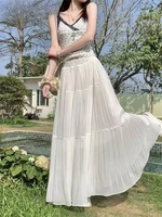 2025 Spring and Summer New pleated A-line skirt in the long high waist thin gauze skirt  Lady Girl Skirt Chic Elegant Long Skirt - Image 5