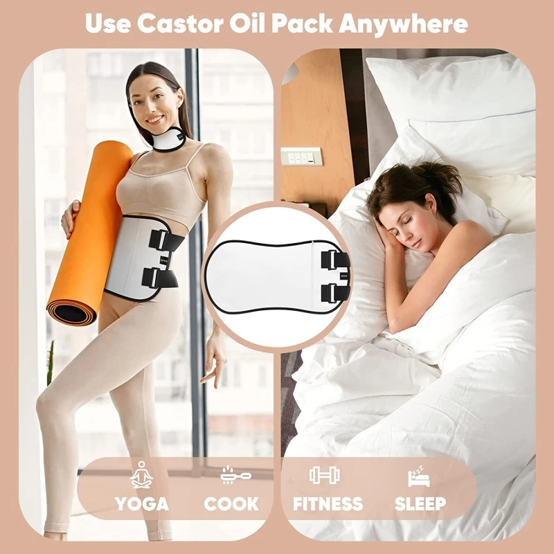 OPOVE Castor Oil Waist Pack Wrap With Neck Wrap Reusable Prevent Oil Leaking Organic Cotton Flannel Pack Wrap For Liver Detox 5