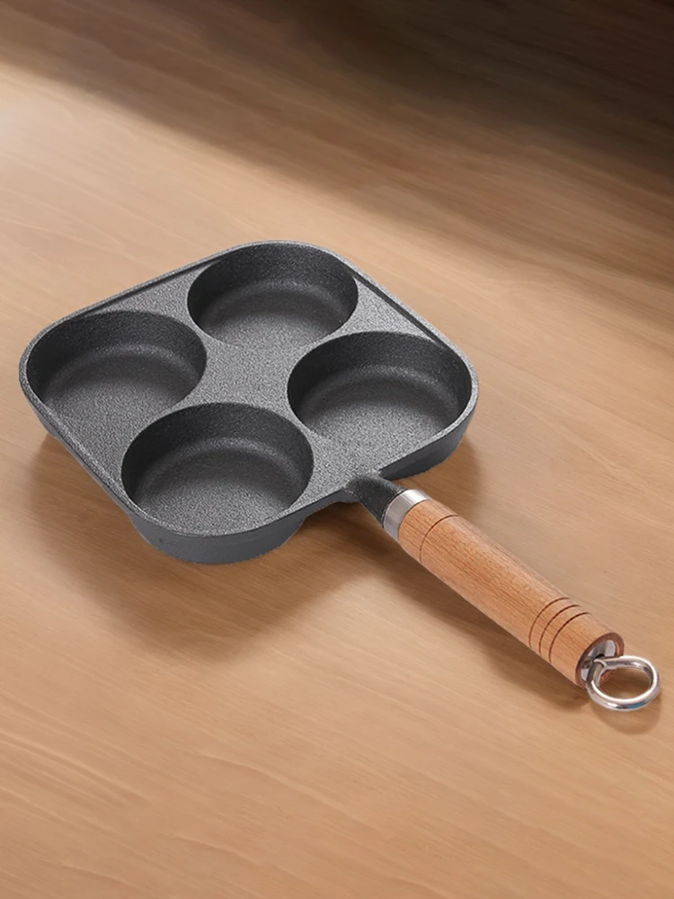 4 Hole Omelet Pan Egg Frying Pan Nonstick Divided Egg Omelet Pan Granite Coating Pancake Pan Wooden Handle for Home Kitchen 4