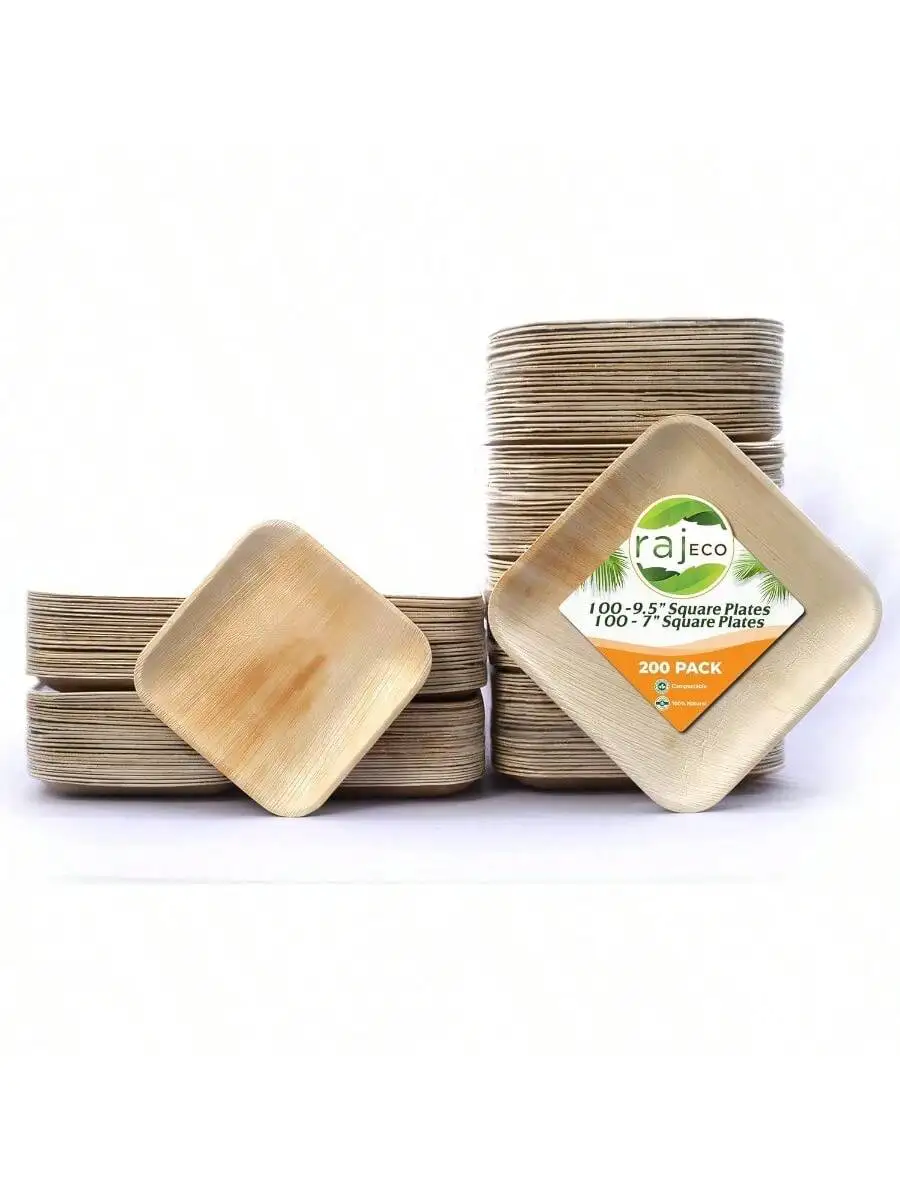 Raj Palm Leaf Plates Plates like Bamboo plates Disposable Decorative Compostable Tableware for wedding Lunch Dinner Birt
