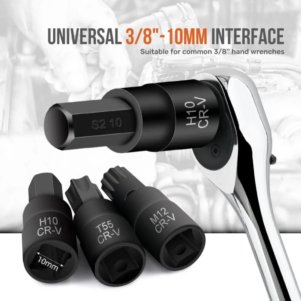 10pcs 3/8'' Chrome Vanadium Alloy Steel Hexagonal Socket Set Auto Professional Repair Socket Tool with Red Case freeshipping