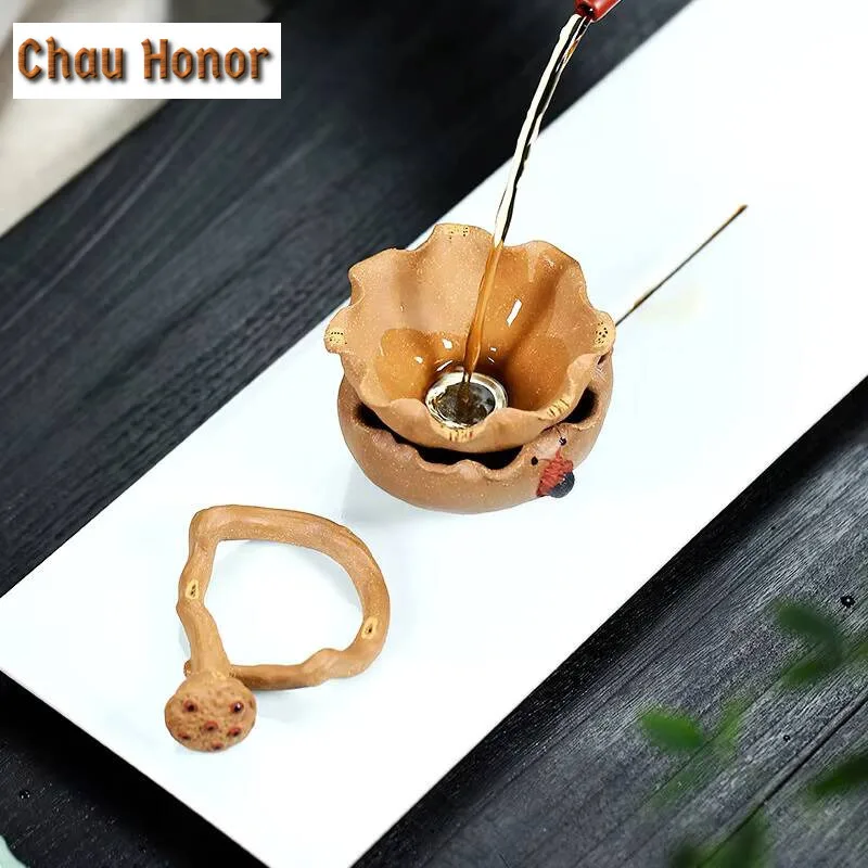 Creative Yixing Zisha Tea Leaking Tea Strainer Handmade Lotus Seed Lotus Leaf Mesh Tea Filter Kung Fu Tea Set Accessories Gifts