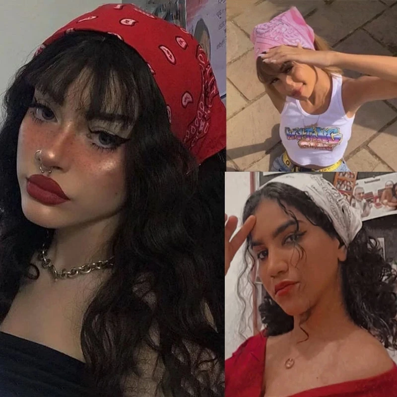 2023 Hip Hop Frauen Bandana Schal Mädchen Kinder Punk Quadrat Bandanas Kopf bedeckung Mode böhmischen Kopftuch Stirnbänder Haarschmuck