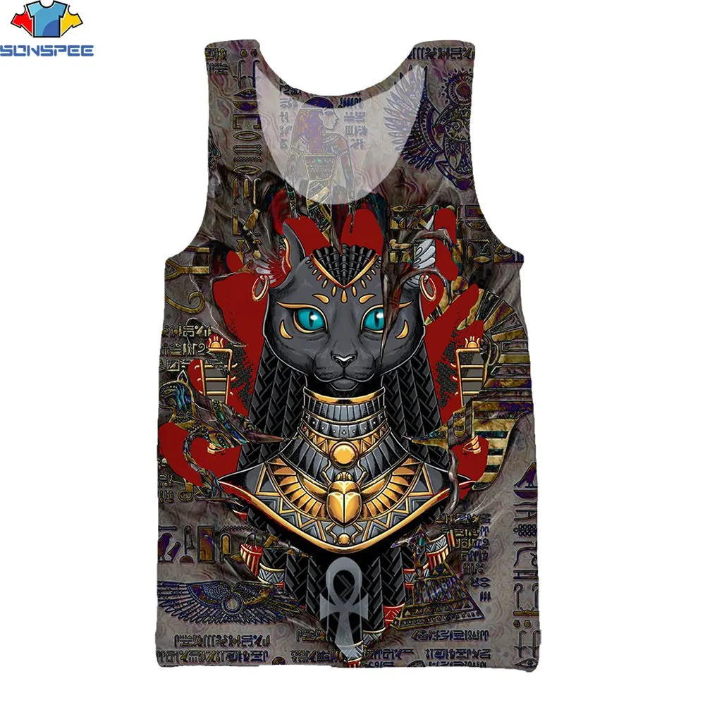 

SONSPEE 3D Print Men's Fitness Vests Egyptian Pharaoh Head Animal Mystery Retro Sports Casual Clothing Street Harajuku Tank Top