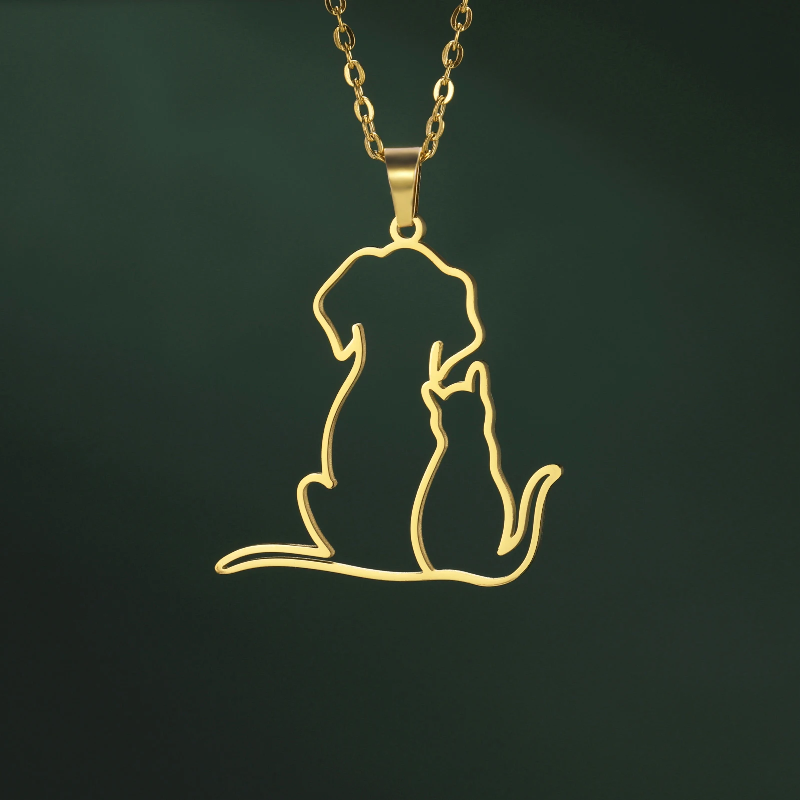 Embrace kitten pendant necklace stainless steel gold women's cute