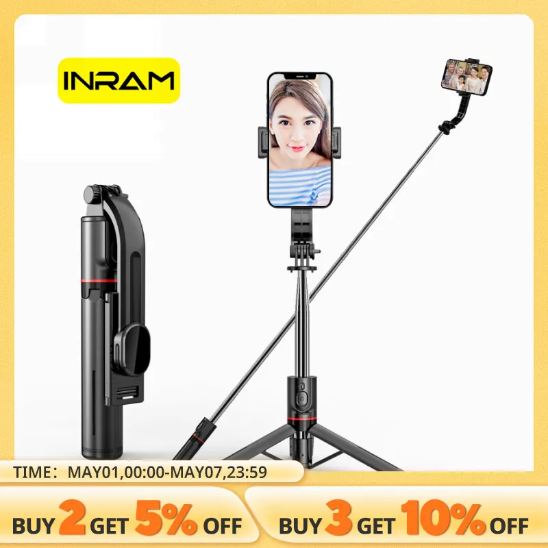 INRAM-L13 Extended Version Wireless Bluetooth Selfie Stick Foldable Tripod with Remote Shutter for Android IOS 2022 Latest Hot