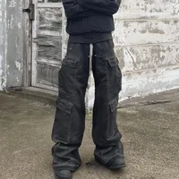 PFNW High Street Drawstring Zipper Sliced Wide Leg Cargo Pants Msn's Casual Loose Straight Trousers Loose Denim Pants 28W5963 2