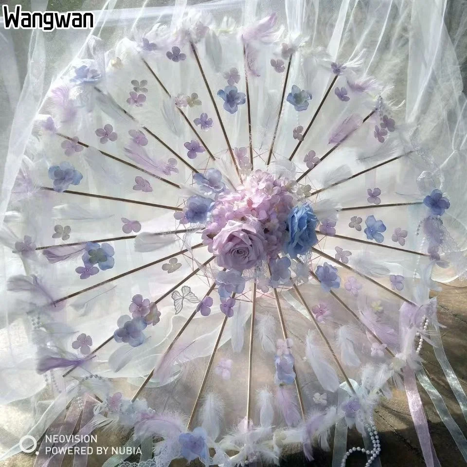 Hanfu Flower Ancient Craft Tassel Ribbon Lace Umbrellas
