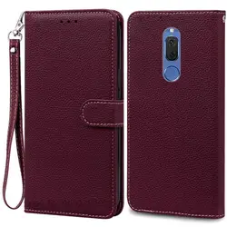 Leather Wallet Phone Case - Elegant Design with Card Slots and Stand for Huawei Nova 2i (Wine Red - Strap)
