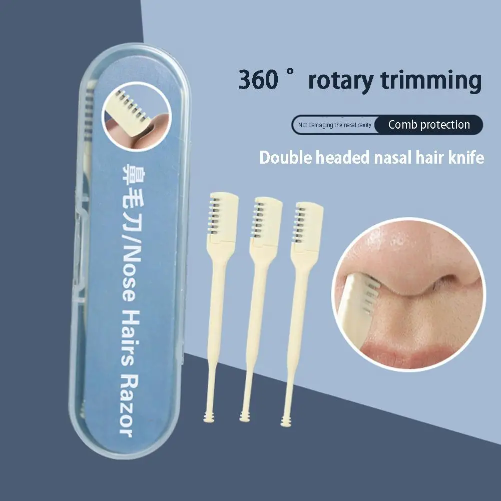 1set dvojitý sided nos vlasy nůž manuál nosní dírka úklid nos vlasy strunová 360 stupňů točit se nosní dírka úklid nůžky
