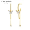 YUXINTOME 1 PC 925 en argent Sterling aiguille d'oreille coloré Zircon chaîne gland boucles d'oreilles pour les femmes deux trous boucle d'oreille bijoux A45