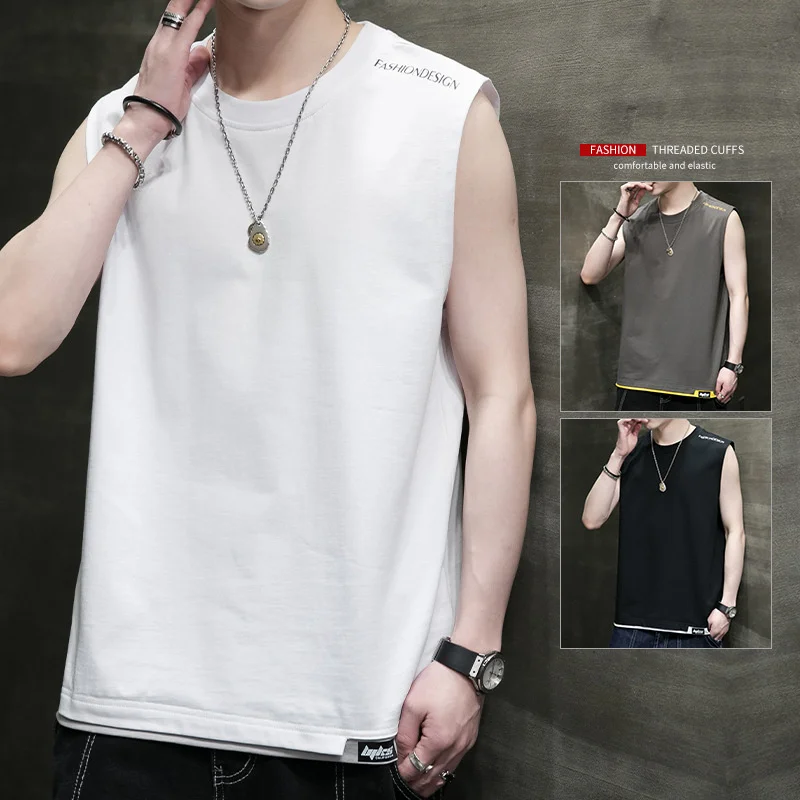 

Straight 2023 Summer New Pure Cotton Tank Top Men's Short Sleeve Half Sleeve Casual T-shirt Large Men's T