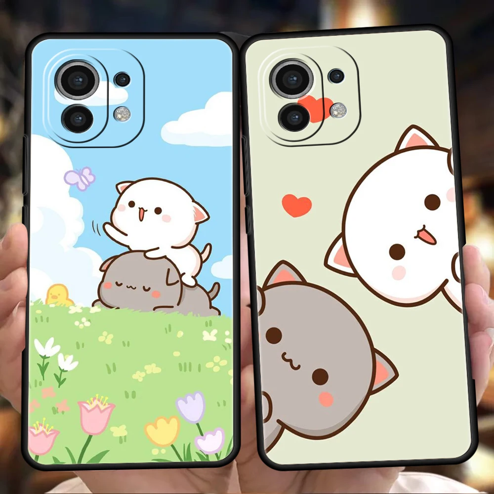 Pfirsich und goma katze telefon hülle für xiaomi poco c51 f3 x3 x4 gt nfc m3 m4 m5 mi 13 12 11 ultra 12t pro lite 5g silikon abdeckung taschen