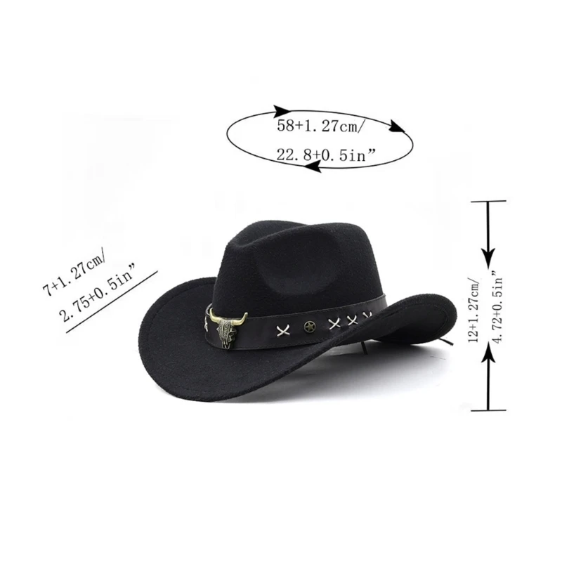 652F Funny Party Hats Cowboy Hat for Womens Fedora Western Hat Cowboy Leathers Band Costume Dress Up