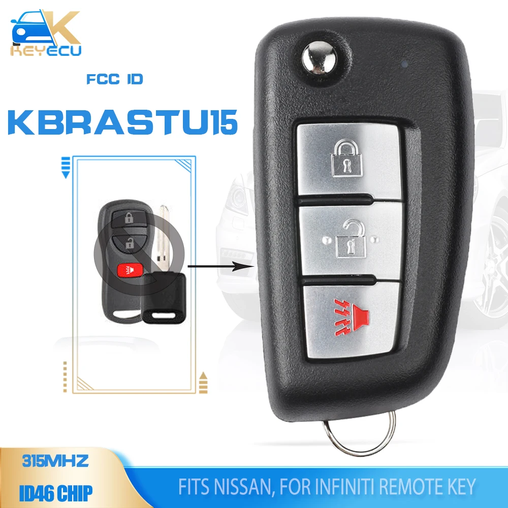 KEYECU KBRASTU15 Upgraded Key for Nissan, for Infiniti 315MHz ID46 Keyless Entry Remote Key Fob