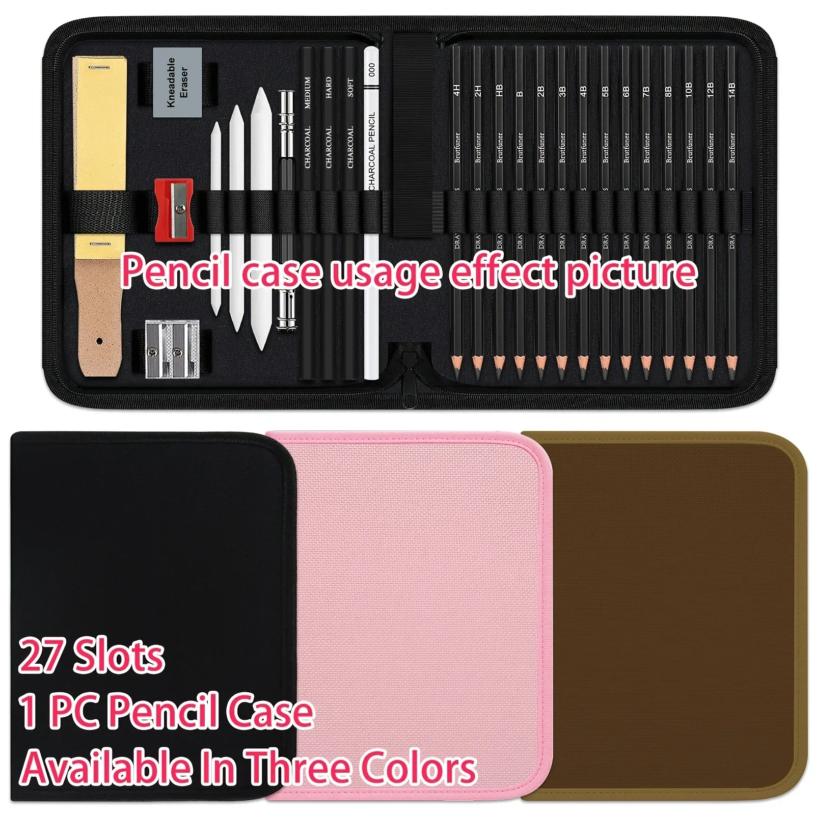 Deluxe 27-Slot Foldable Colored Pencil Case with Zipper - Large Capacity Storage Organizer
