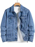 Veste en jean bleu pour homme pour le printemps et l'automne. Conception multi-poches. Taille régulière avec un style décontracté de rue élégant. 1