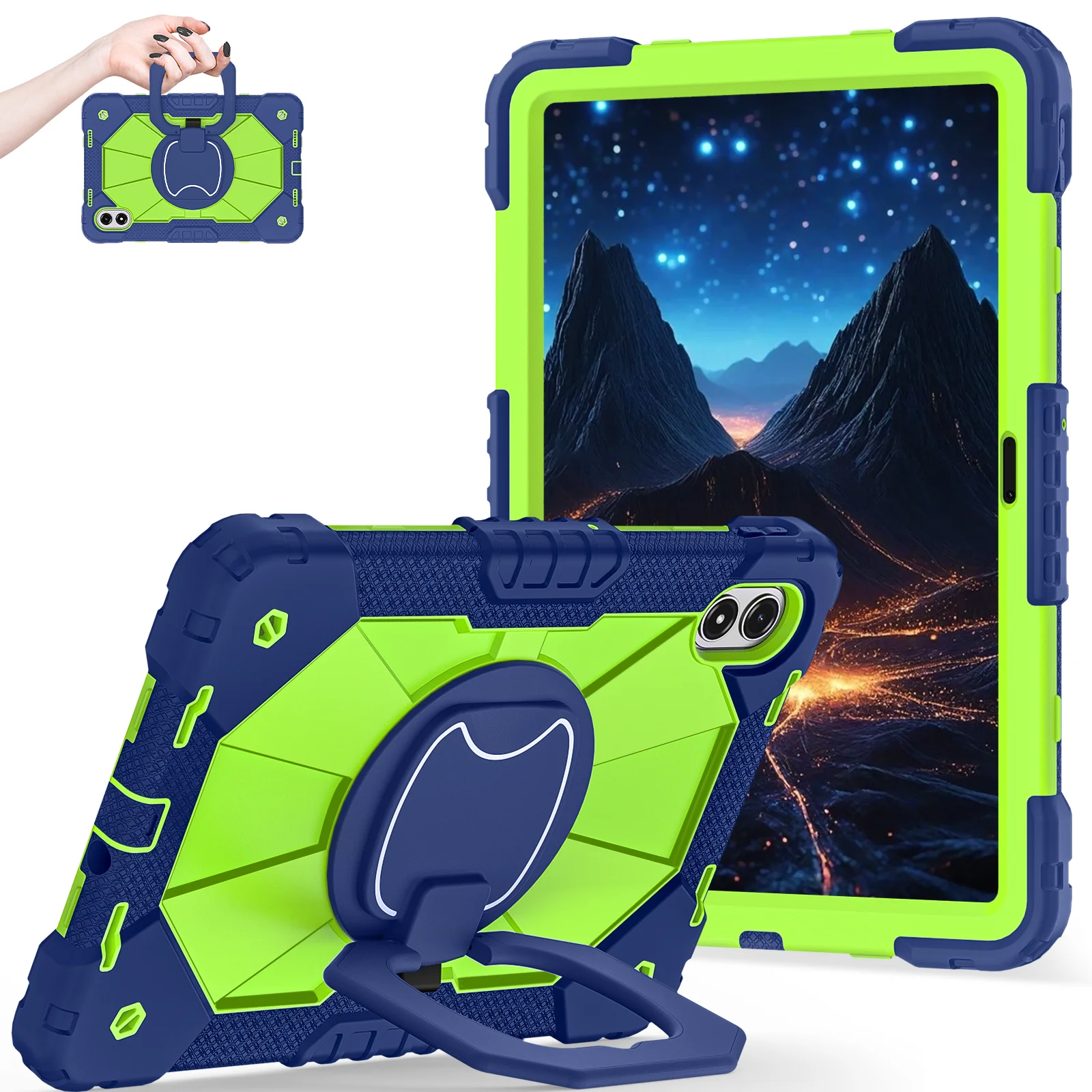 Enhanced Shockproof Tablet Case with Handle Rotation Stand and Hard Cover
