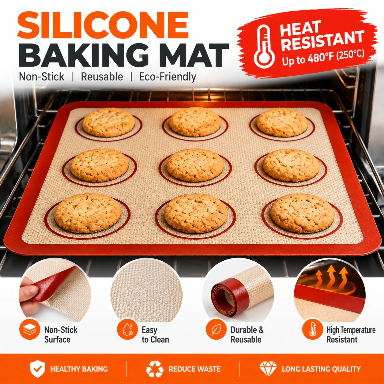 Premium Reusable Non-Stick Silicone Baking & Kneading Mat