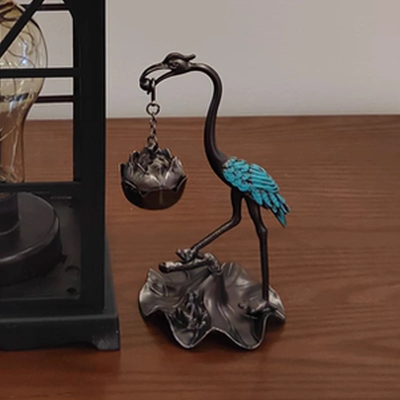 Creative Mini Aromatherapy Furnace, Home Indoor Zen Tea Ceremony Study Decorations, Metal Crane Shape Small Hanging Furnace, 1Pc