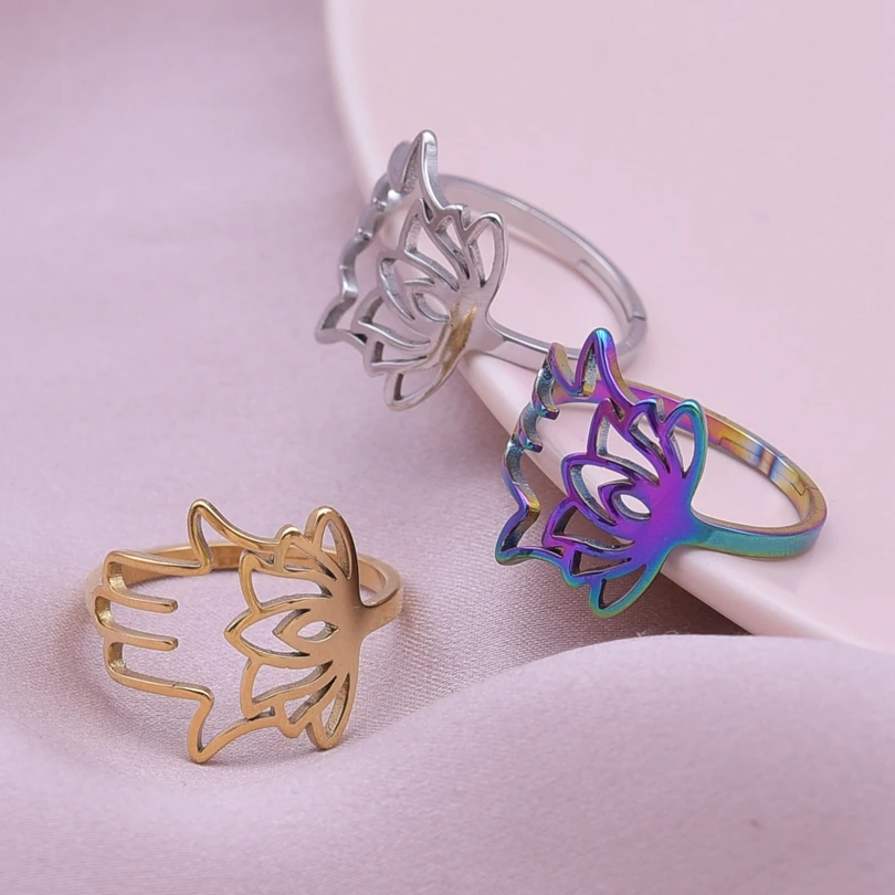 

Simple Hamsa Hand Adjustable Rings For Women Men Stainless Steel Vintage Witchcraft Jewelry Finger Ring 2023 Jewelry Party Gifts