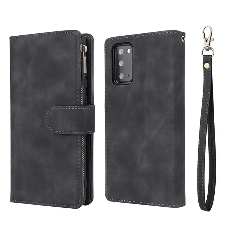 Zipper Leather Flip Wallet Case Cover