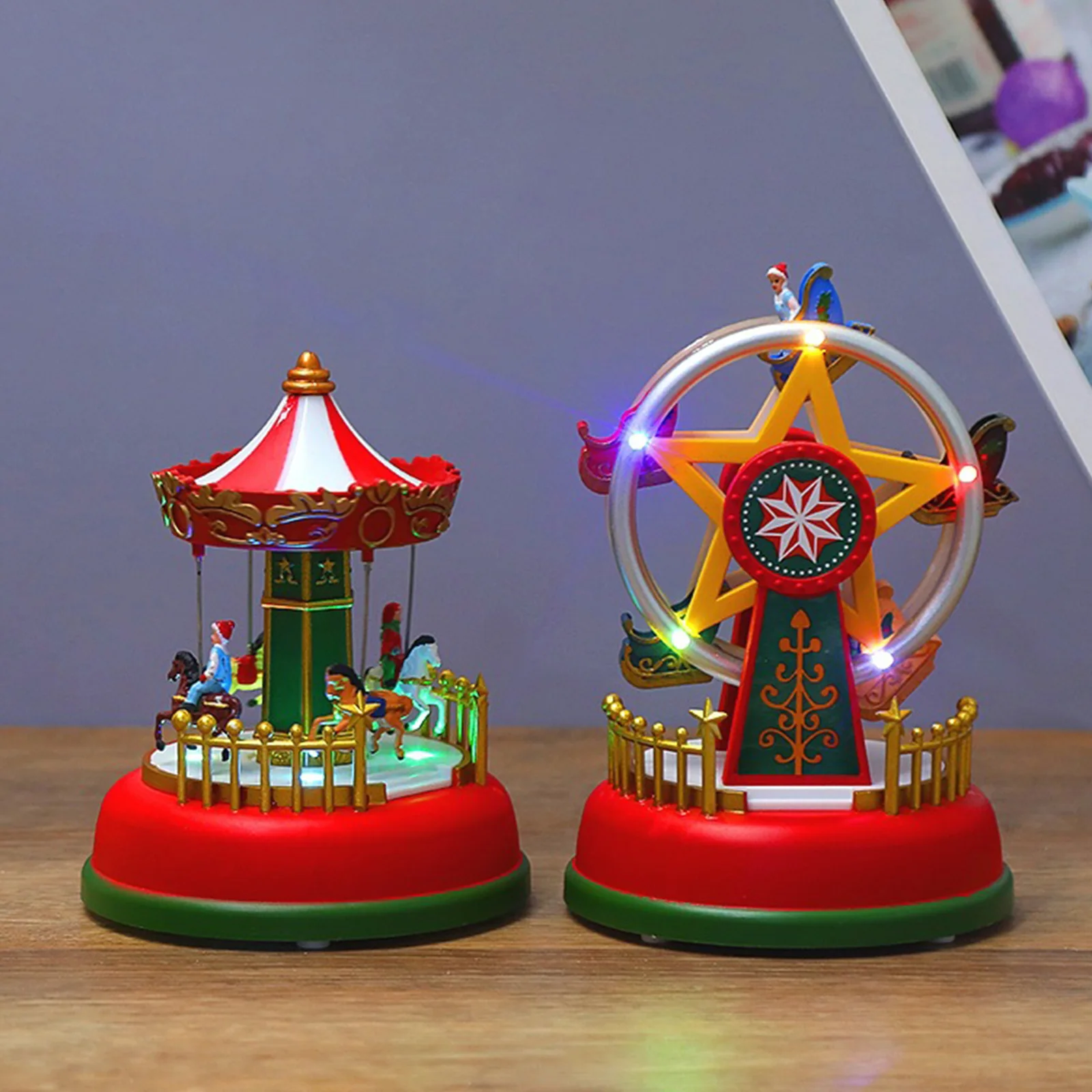 

Рождественские украшения, Рождественская деревня, светящийся музыкальный дом, карусель, украшение, елка, строительные принадлежности