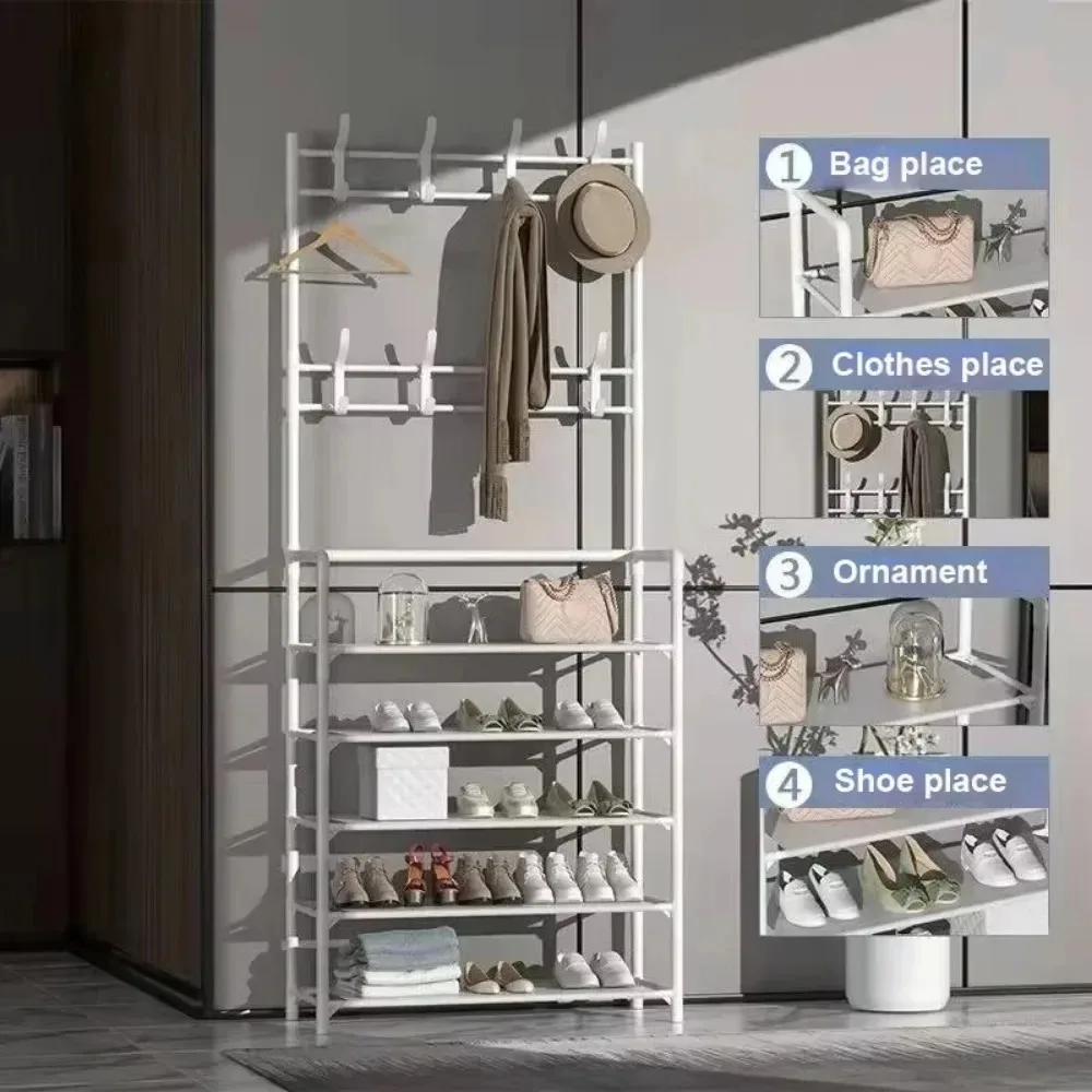 Clothes Hanger Multi-Layer Shoe Rack Doorway DIY Hat And Shoes Shelf Simple Floor-Standing Living Room Organizer Storage Racks