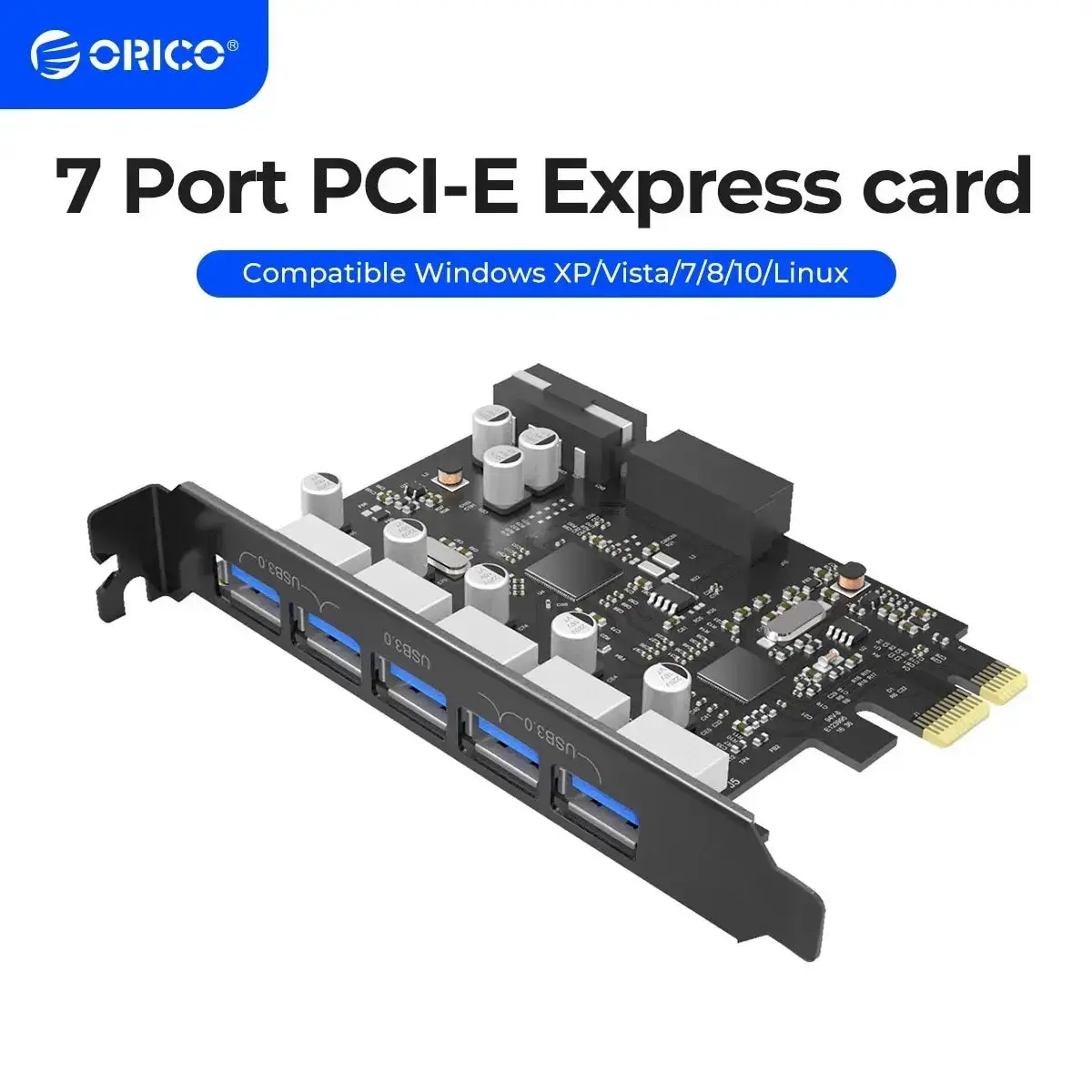ORICO SuperSpeed 7 Port USB 3.0 PCI-E Express Card with a 15pin SATA Power Connector PCIE Adapt - 1