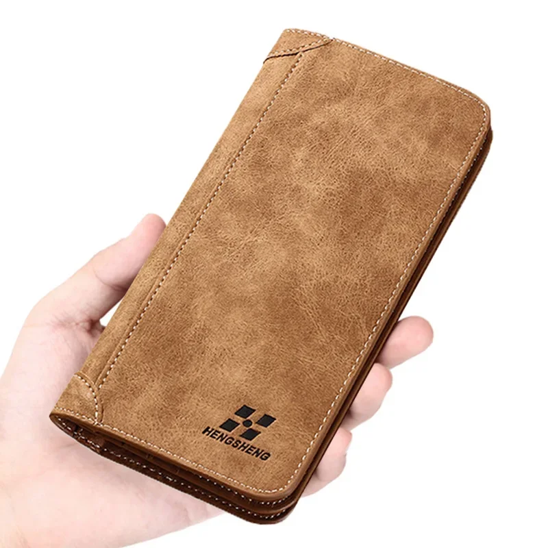 

Classic Vintage Matte Leather Men's Long Wallet Luxury Brand Large Capacity Multi Card Holder Checkbook Bifold Business Purse
