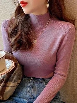 ZJAISS 2025 New Turtleneck Sweater Women Fashion Stretch Tops Women Knitted Pullovers Long Sleeve Bottoming Knitted Sweater