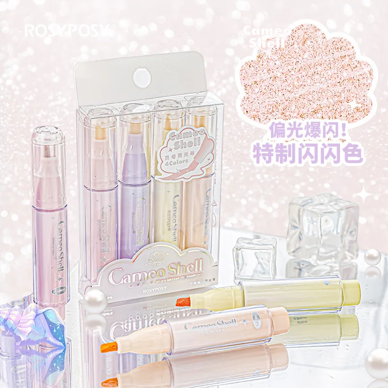 4pcs Cute Glitter Marker Pens Highlighters Spot Liner Sketch Graffiti Marker Fluorescent Pastel Drawing Painting Art Markers