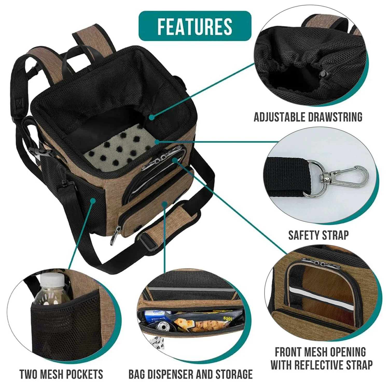 Bicycle Front Basket Bicycle Pet Dog Carrying Bag Removable Suspension Folding Duffel Bag 15 lbs Weight Capacity