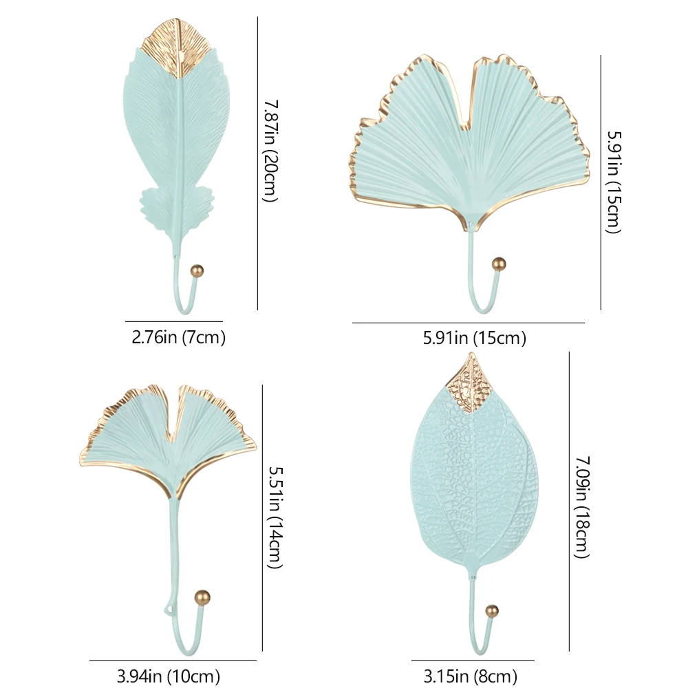 Nordic Leaf Shape Hook Creative Gold/Green Coat Rack Adhesive Holder Wall Coat Key Hanger Free-Hole Home Wall Hanging Decoration — view 3