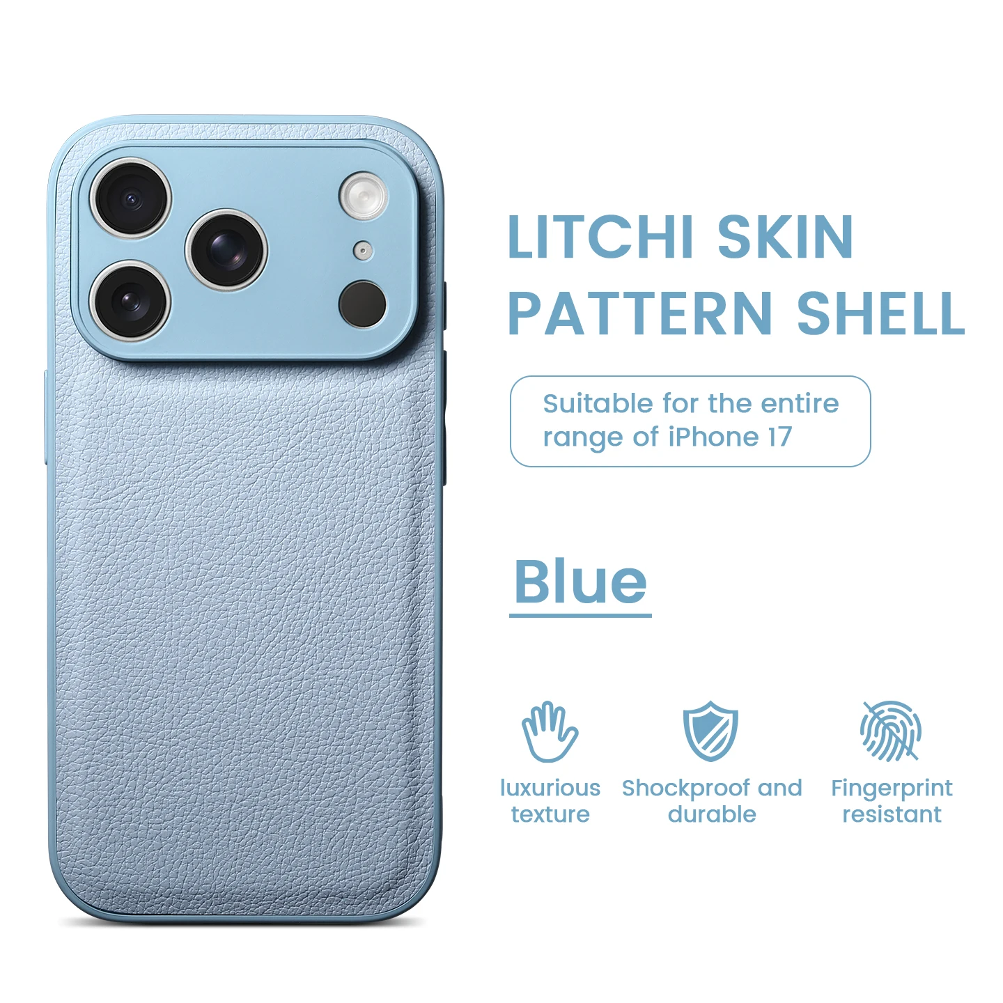 Luxury Lychee Pattern Leather Shockproof Phone Case - Solid Color Cover