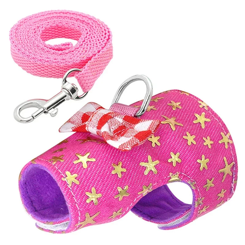 1 Set Hamster Small Pet Harness Rabbit Bowtie Striped Star Harness Vest Leash Traction Rope Baby Ferrets Rat Hamster Chest Strap,pet harness,small pet leash