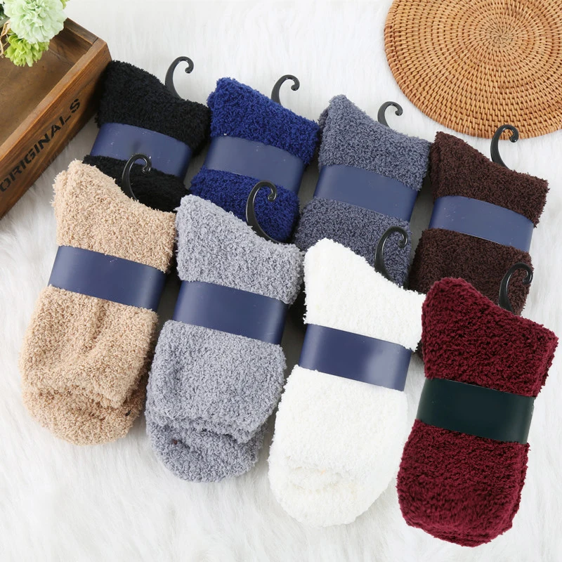 

1 Pair Men Women Coral Velvet Socks Thick Warm Floor Socks Solid Soft Fluffy Sock Home Indoor Floor Terry Towel Fuzzy Socks