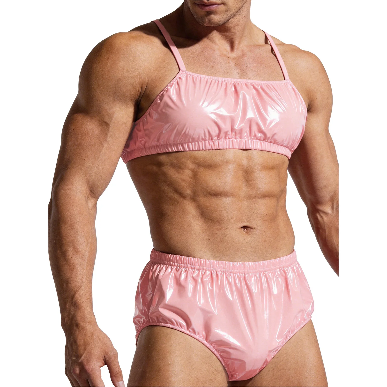 Men's Lingerie Two Pieces Swimsuit Waterproof Swimwear Singlets Crop Top And Elastic Band Swim Bottom Swimming Bathing Suit - 4