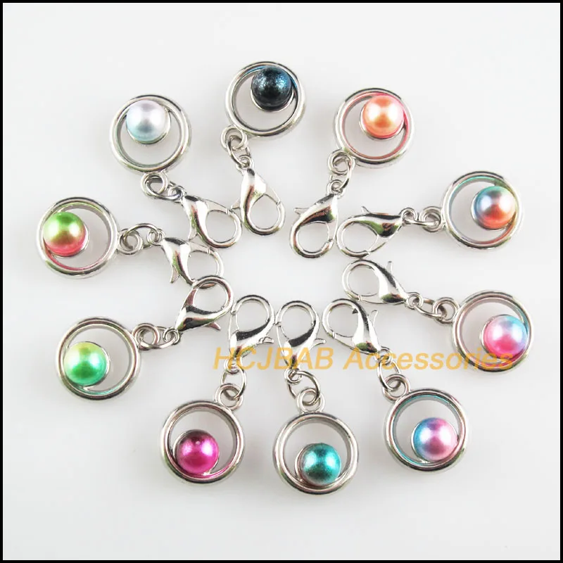 

Fashion New 20Pcs Dull Silver Plated Circle Retro Mixed Ball Acrylic 12x15mm With Lobster Claw Clasps Charms