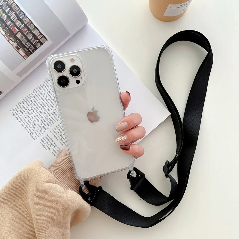 thumbnail image 1 of Luxury Transparent Crossbody Necklace With Lanyards Phone Case For iPhone 15 Pro Max 14 13 12 11 XS XR X 8 Plus Shockproof Cover, 1 of 5