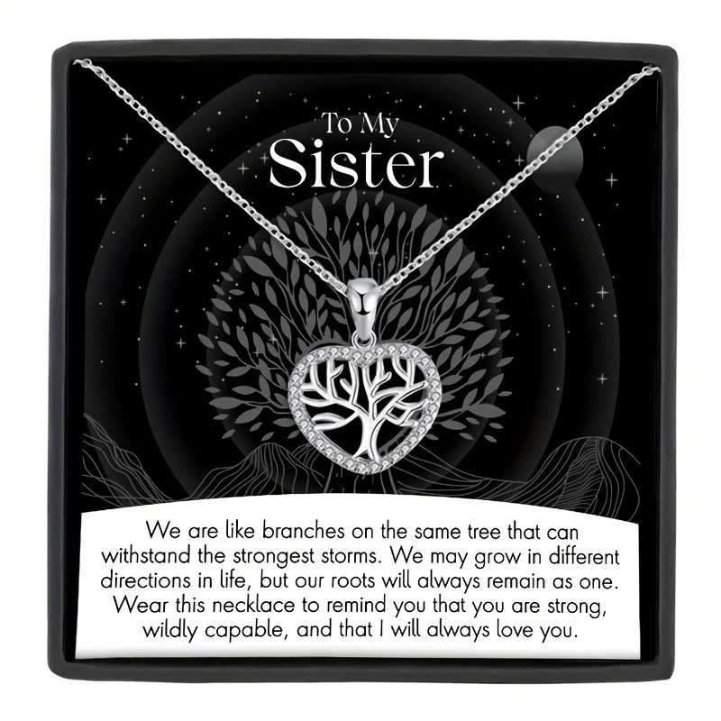 

Heart Tree Pendant Necklace With Meaningful Message Card Gift Box Decorative Accessories Holiday Birthday Gift For Sister