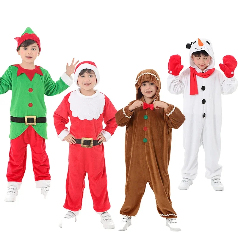 

Unisex Kids Gingerbread Cookie Jumpsuit Santa's Helper Elf Onesie Child Snowman Red Santa Claus Costume 2024 New Year Outfit